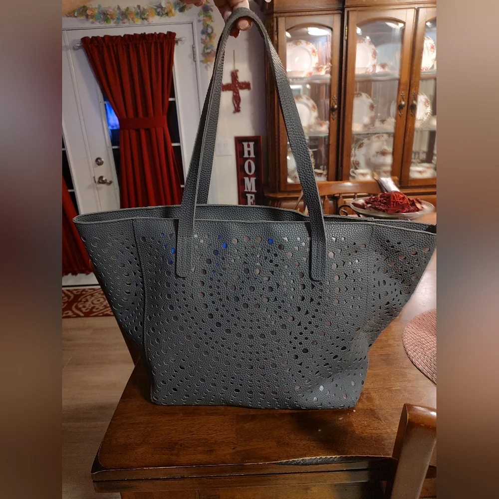 Gray Large Laser-Cut Tote Bag